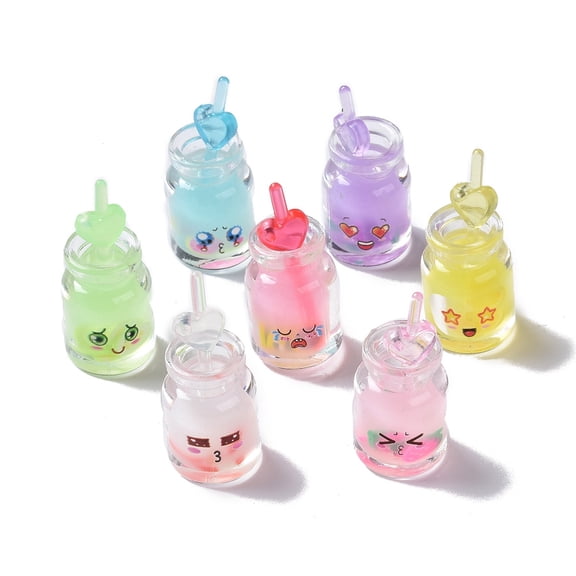 Luminous Translucent Resin Pendants with Polymer Clay Glow in the Dark Cute Face Cup Charm Mixed Color 35x15mm Hole: 1.4mm