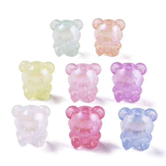 Luminous Transparent Acrylic Beads with Glitter Powder Glow in the Dark Mixed Color Bear 21x17x13mm Hole: 3mm about 223pcs/500g