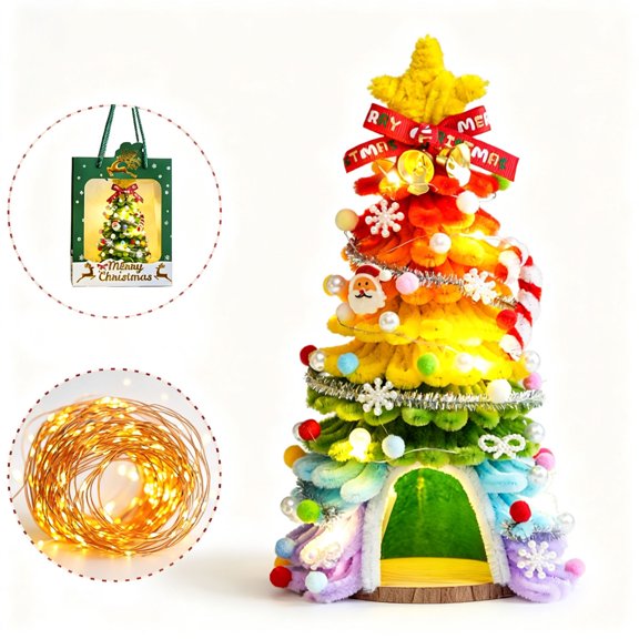 Luminous Twisted Rod Christmas Tree 11.02",Rainbow Gradient Desktop Xmas Tree with LED Light String DIY Decor