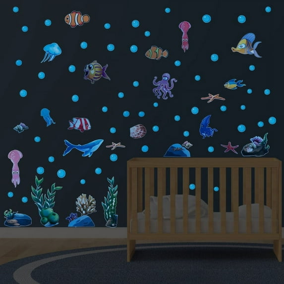 Luminous Underwater World Wall Sticker Boy Girl Kids Room Bedroom Decor Bathroom Nursery Wall Decoration Glow In The Dark Poster