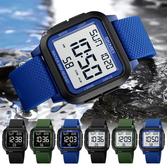 Luminous Waterproof Electronic Watch with Steel Band - Glow-in-Dark Digital Watch, Water-Resistant Design, Sturdy Metal Strap, Perfect for Daily Sports Outdoor Activity for Teens Adults, 10in, C