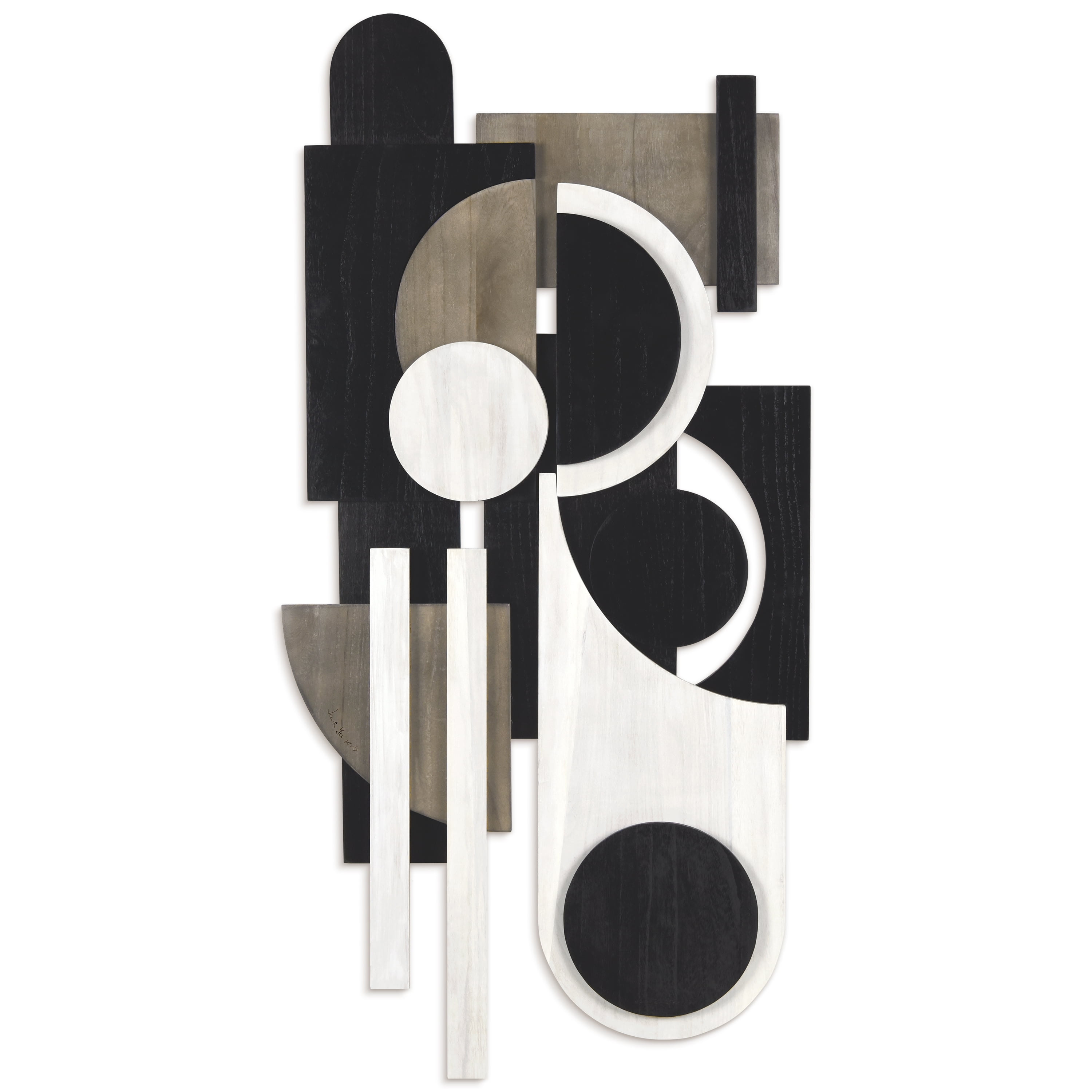 Luminous Whisper 48" x 24" Black and White Paulownia Wood Abstract Wall Art