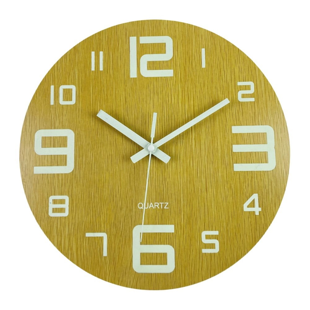 Luminous Wooden Wall Clock Wooden Silent Clock Luminous Fluorescent ...