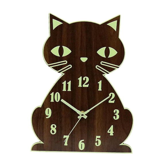 Luminous Wooden Wall Clocks, Cat Silent Non-Ticking Bracket Clock, Easy to Read, Numerals and Hands Night, for Home, Kitchen, Office