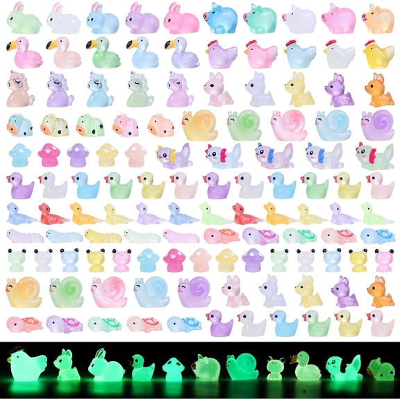Luminous mini Resin Animals to Hide 120 Pcs Tiny Resin Animals Glow in The Dark for Miniature Fairy Garden Decoration Accessories Micro Landscape Aquarium Potted Decoration