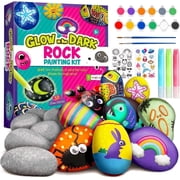 Piano Potato Rock Painitng Kit,Glow in the Dark Rock Painting Kit for Kids, 10 Smooth Rocks + 12 Paints Glow/Metallic, Arts & Crafts Gift for Boys & Girls Ages 6-12