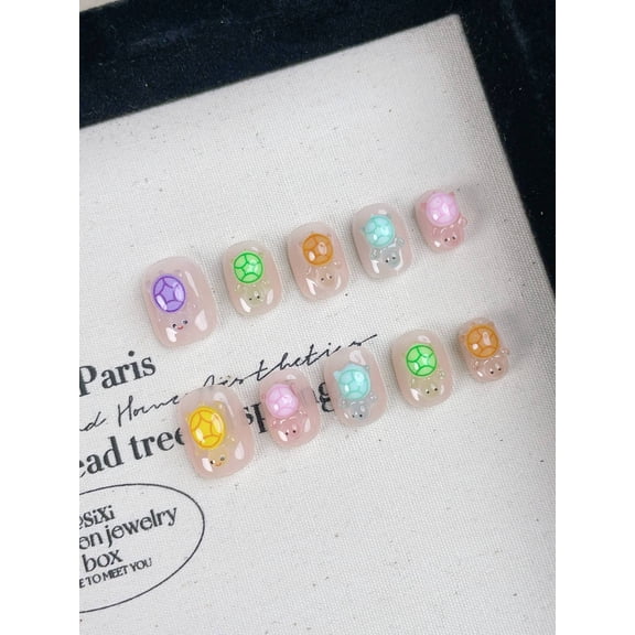 Luminous turtle manicure, purely handmade wearing nail, parent-child model, fake nail, children's DIY nail pieces, spot wholesale
