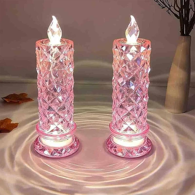 Luminoya Candles, 2/4/6pcs New Christmas Tree Led Candles, Rose Shadow Led Flameless Candles,Safe Flameless Design, Long Lasting for Valentines Christmas Decorations Home Decor (Pink*2)