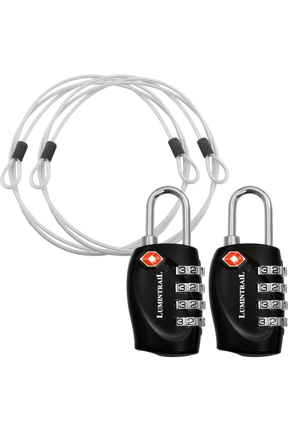 TSA Approved Locks, 4 Digit Combination Luggage Locks TSA Approved, Travel Locks for Luggage & Suitcase with 4-FT Steel Cable, Black, 2 Pack
