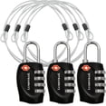 thumbnail image 1 of Lumintrail TSA Approved Locks, 4 Digit Combination Luggage Locks TSA Approved, Travel Locks for Luggage & Suitcase with 4-FT Steel Cable, Black, 3 Pack, 1 of 4