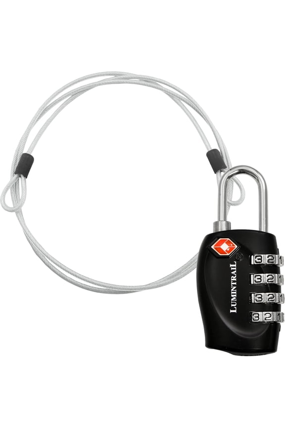 TSA Approved Locks, 4 Digit Combination Luggage Locks TSA Approved, Travel Locks for Luggage & Suitcase with 4-FT Steel Cable, Black, 1 Pack