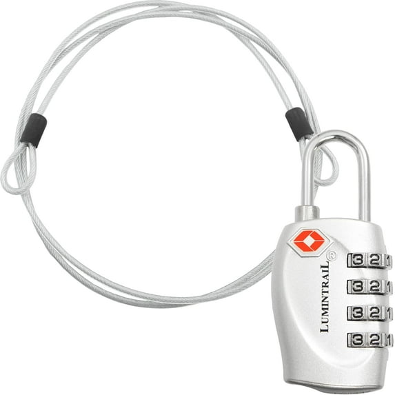 Lumintrail TSA Approved Locks, 4 Digit Combination Luggage Locks TSA Approved, Travel Locks for Luggage & Suitcase with 4-FT Steel Cable, Silver, 1 Pack