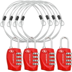 Lumintrail TSA Approved Locks, 4 Digit Combination Luggage Locks TSA Approved, Travel Locks for Luggage & Suitcase with 4-FT Steel Cable, Red, 4 Pack