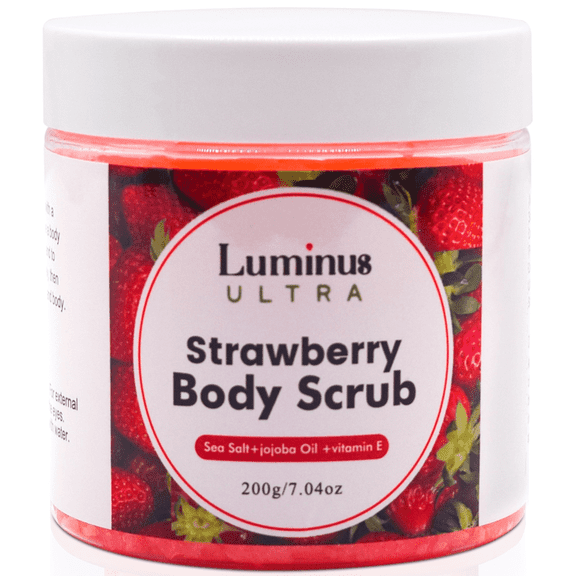 Luminus Ultra Strawberry Body Scrub with Natural Essential Oils, Anti-Aging 7.04 Fl. Oz