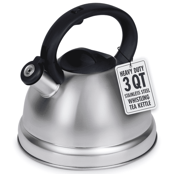 Luminuxe Whistling Tea Kettle, 3qt Stainless Steel Stove Top Kettle with Cool-Touch Handle, Durable, Fast Boil Tea Pot for Gas or Electric Stove