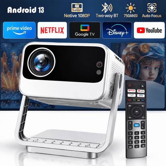 Lumio Mini Projector with WiFi and Bluetooth,Built-in Apps,Auto Focus,1080P Portable Projector,Supports TV Stick/PS5/HDMI