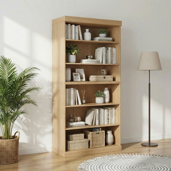 Lumioca 6-Tier Wooden Bookshelf, 67"H Bookcase with Adjustable Shelves (125lbs,Oak)