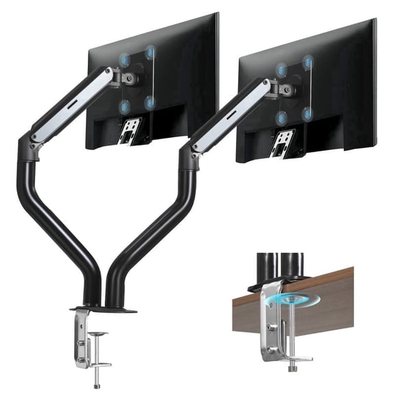 Lumioca Gas Spring Dual Monitor Arm Desk Mount, Fits 2x17-32 in, VESA 75/100