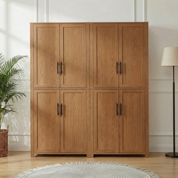Lumioca Kitchen Pantry Cabinet, 67" Tall Freestanding Storage with 5 Adjustable Shelves(Natural Oak)