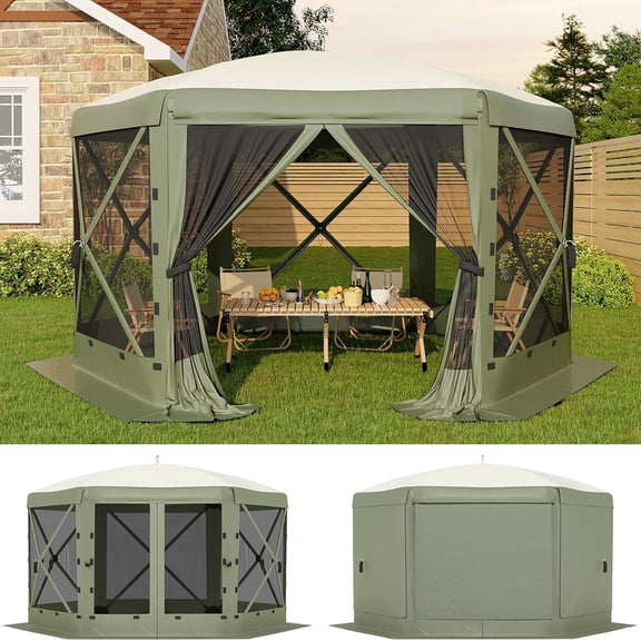 Lumiparty 1.5FT 6-Sided Pop-Up Gazebo Tent, One-Push Setup Canopy with Mesh Panels & Removable Wind Covers, Outdoor Shelter for Camping, Backyard & Events, Army Green