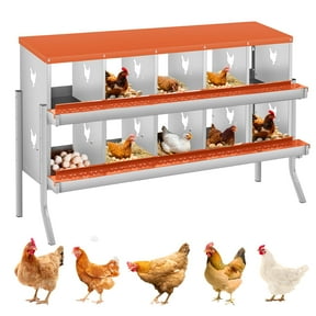 Lumiparty 10 Compartment Chicken Nesting Box with Legs, Two-Tier Galvanized Steel Hen Nesting Box with Large Vents, Egg Laying Box for Egg Collection, Orange