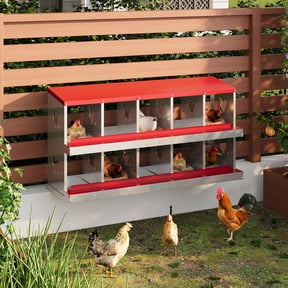 Lumiparty 10 Compartment Metal Chicken Nesting Box, Rollaway Design for Easy Egg Collection, Red