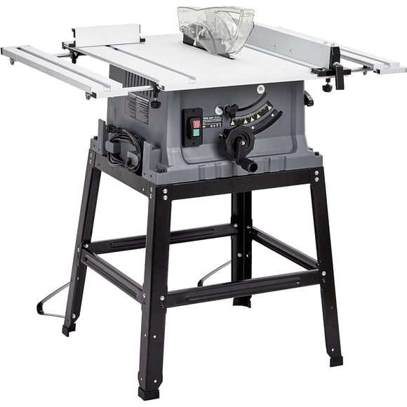 Memoryfield 10 Inch 15 Amp Portable Table Saw with Stand, 90°Cross Cut & 0-45°Bevel Cut, Adjustable Depth, Multifunctional Table Saw for Woodworking, Gray
