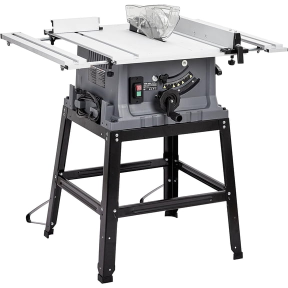 Memoryfield 10 Inch 15 Amp Portable Table Saw with Stand, 90°Cross Cut & 0-45°Bevel Cut, Adjustable Depth, Multifunctional Table Saw for Woodworking, Gray