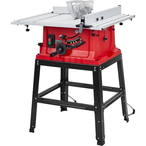 Memoryfield 10 Inch 15 Amp Portable Table Saw with Stand, 90°Cross Cut & 0-45°Bevel Cut, Adjustable Depth, Multifunctional Table Saw for Woodworking, Red