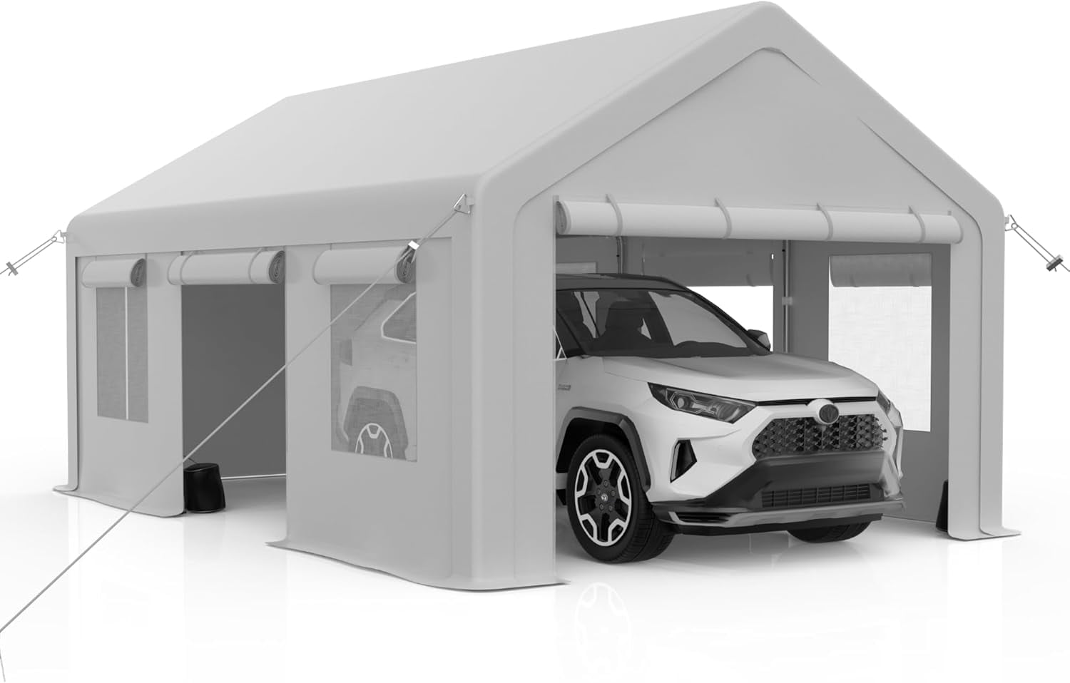 Lumiparty 10' x 20' Heavy Duty Outdoor Carport, Portable Car Tent Garage with 4 Roll-up Windows & 4 Doors, for Pickup Truck, Tractor,Boat,Motor, White