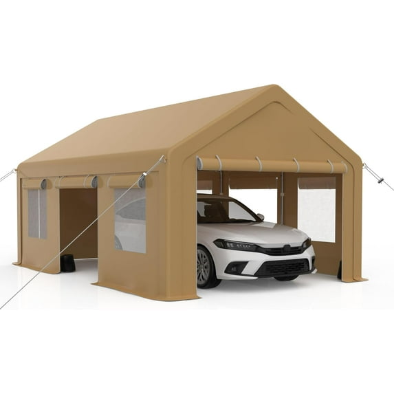 Lumiparty 10' x 20' Heavy Duty Outdoor Carport, Portable Car Tent Garage with 4 Roll-up Windows & 4 Doors, for Pickup Truck, Tractor,Boat,Motor, Yellow
