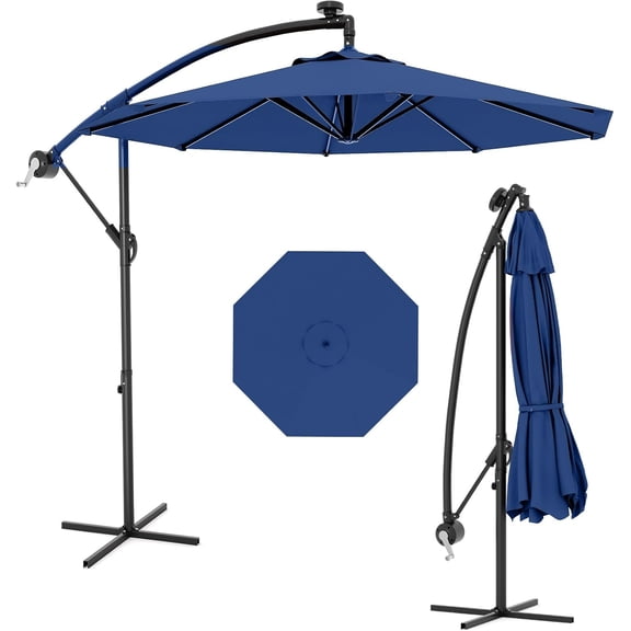 Lumiparty 10FT Cantilever Patio Umbrella with Cross Base, Outdoor Offset Market Umbrella with 360-degree Rotation and Infinite Tilt, for Backyard Lawn Garden and Pool, Navy Blue