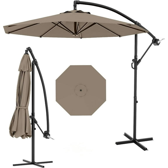 Lumiparty 10FT Outdoor Patio Hanging Offset Cantilever Umbrella, Cantilever Market Umbrella with Cross Base, Tan Color