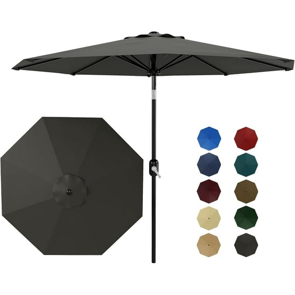 Lumiparty 10FT Outdoor Patio Umbrella with Push Button Tilt and Crank Handle, Market Umbrella with 8 Sturdy Umbrella Ribs, UV Protection, Waterproof, Gray