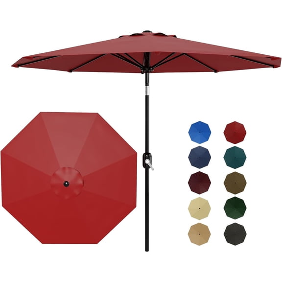 Memoryfield 10FT Outdoor Patio Umbrella with Push Button Tilt and Crank Handle, Market Umbrella with 8 Sturdy Umbrella Ribs, UV Protection, Waterproof, Red