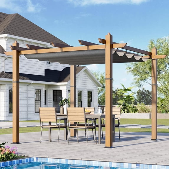 Lumiparty 10x10 FT Outdoor Pergola with Retractable Canopy, Weather-Resistant Aluminum Frame, Modern Patio Shelter for Backyard, Deck, Garden, Gray