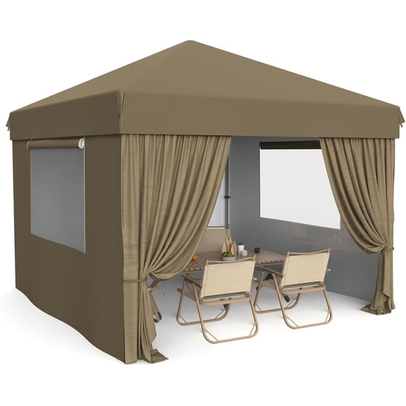 Lumiparty 10x10 Pop Up Canopy Tent, Outdoor Canopy with 4 Removable Sidewalls, Heavy Duty Gazebo Commercial Instant Tent Shelter, Khaki