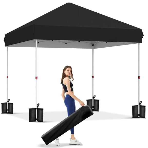 Lumiparty 10x10ft Pop Up Canopy, with 4 Sandbags, Waterproof Outdoor Portable Shelter for Backyard Patio, Camping and Events, Black