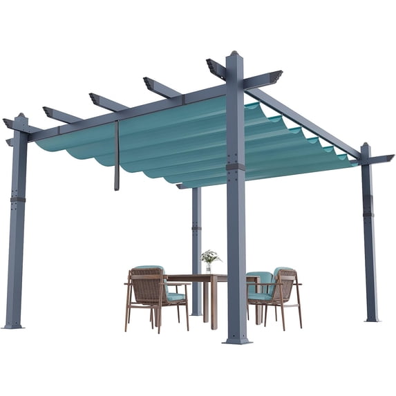 Lumiparty 10x13 FT Outdoor Pergola with Retractable Canopy, Modern Patio Aluminum Frame Shelter for Backyard, Deck, Garden, Blue