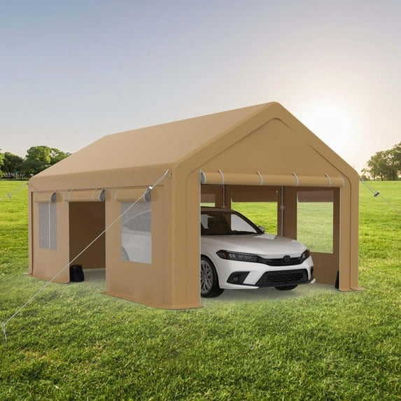 Lumiparty 12' x 20' Heavy Duty Outdoor Carport, Portable Car Tent Garage with 4 Roll-up Windows & 4 Doors, for Pickup Truck, Tractor,Boat,Motor, Yellow