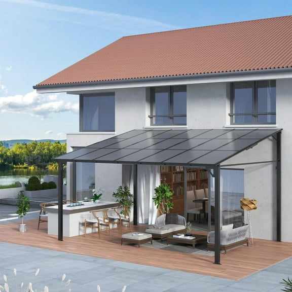 Lumiparty 12'x14' Outdoor Wall Mounted Gazebo, Hardtop Pergola, Aluminum Frame Awnings Lean-to Patio Pergola for Backyard Deck