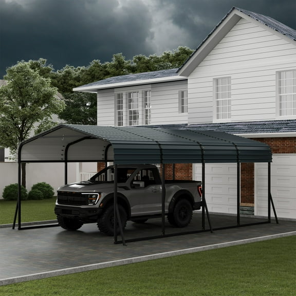 Lumiparty 12'x20'x8.5' Heavy Duty Metal Carport, Galvanized Steel Roof, Outdoor Shelter for Tractors, Pickup, Boat & Car, Dark Gray