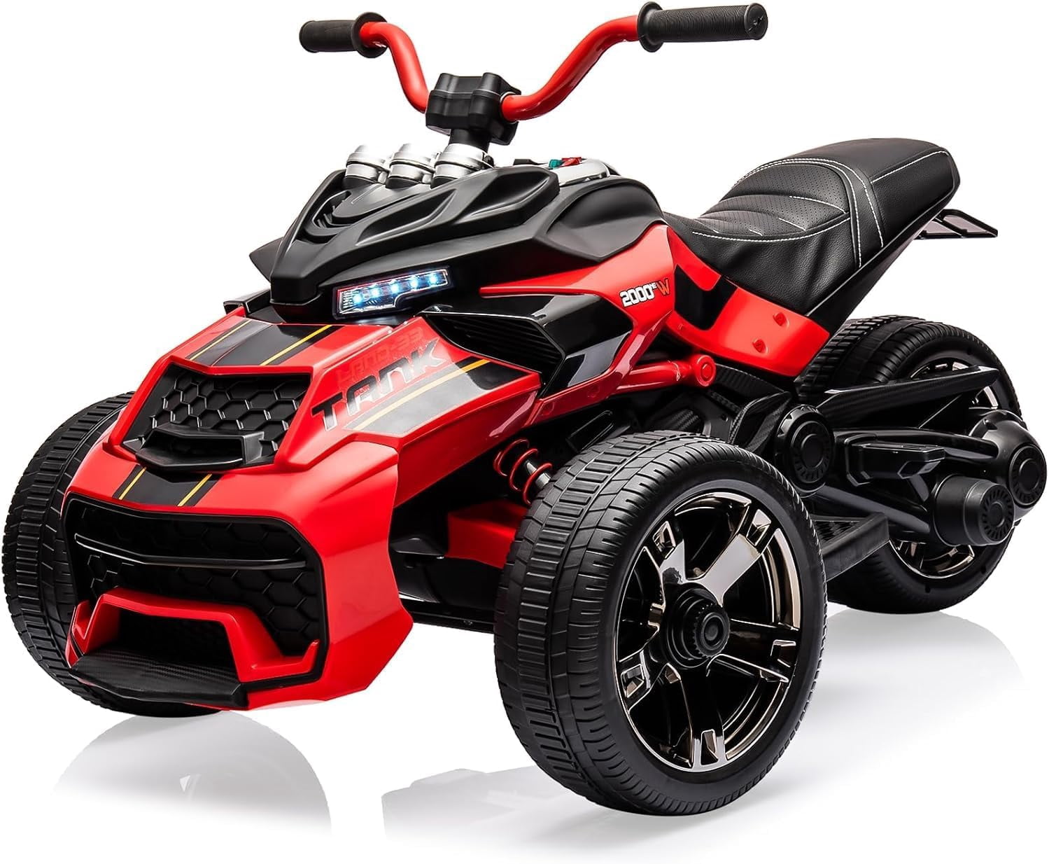 Lumiparty 12V Kids Electric Ride on Truck & ATV Motorcycle with 3 Wheels, 2x55W Motor, 2 Speeds, LED Lights, Music, USB, Horn, Battery Powered Toy Vehicle for Boy Girl, Red