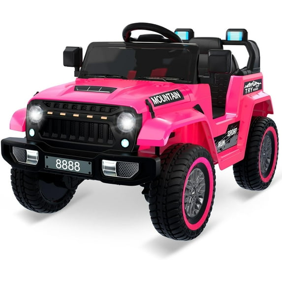 Lumiparty 12V Kids Ride On Truck Car, Battery Powered Electric Vehicles with Remote Control, Spring Suspensions, 3 Speeds, LED Lights, Music, MP3, Ride On Toy Car for Children Boys Girls, Pink