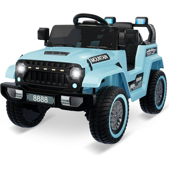 Lumiparty 12V Kids Ride On Truck Car, Battery Powered Electric Vehicles with Remote Control, Spring Suspensions, 3 Speeds, LED Lights, Music, MP3, Ride On Toy Car for Children Boys Girls, Blue