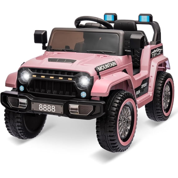 Lumiparty 12V Kids Ride On Truck Car, Battery Powered Electric Vehicles with Remote Control, Spring Suspensions, 3 Speeds, LED Lights, Music, MP3, Ride On Toy Car for Children Boys Girls, Light Pink