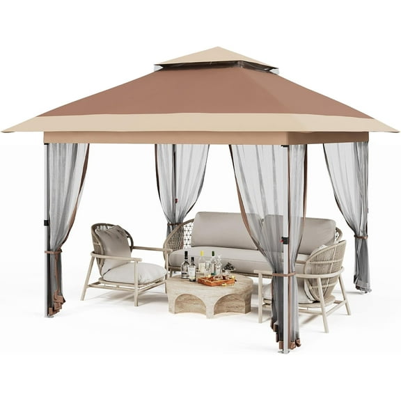 Lumiparty 12x12 ft Outdoor Canopy Tent, Pop Up Gazebo with Mosquito Netting, Adjustable Height Gazebo Shelter with Wheeled Carry Bag for Backyard, Garden, Patio -All-Weather UV/Waterproof