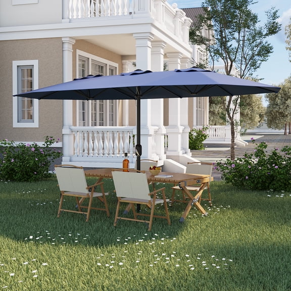 Lumiparty 13 FT Large Double-Sided Patio Umbrella, Outdoor Rectangle Market Umbrella with Crank Handle for Pool, Lawn & Garden, Navy Blue