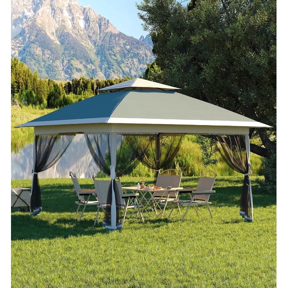 Lumiparty 13x13 Pop up Outdoor Gazebo, Adjustable Height Canopy Tent, with Mosquito Netting, for Party Wedding Patio, Dark Green