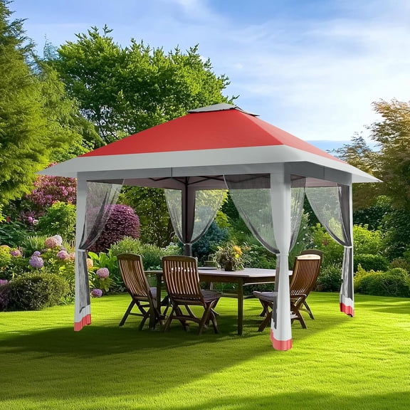 Lumiparty 13x13 Pop up Outdoor Gazebo, Adjustable Height Canopy Tent, with Mosquito Netting, for Party Wedding Patio, Red